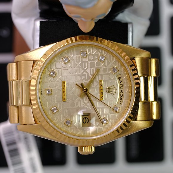 Rolex Day-Date Factory Silver Jubilee Diamond Dial Fluted Bezel 36mm Watch - Picture 10 of 11